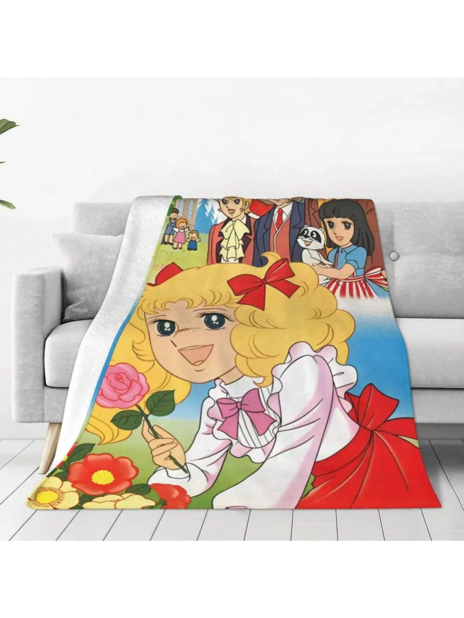 Manta de franela linda de estilo manga anime Candy Candy, manta acogedora japonesa Kawaii para cama, sofá y dormitorio 75X95CM