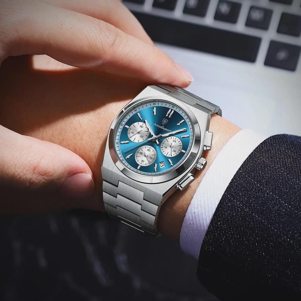 Classical Chronograph Watch Men Luxury Sport Three-Eyes Multifunction Quartz Wristwatch Man Clock Waterproof Luminous Date