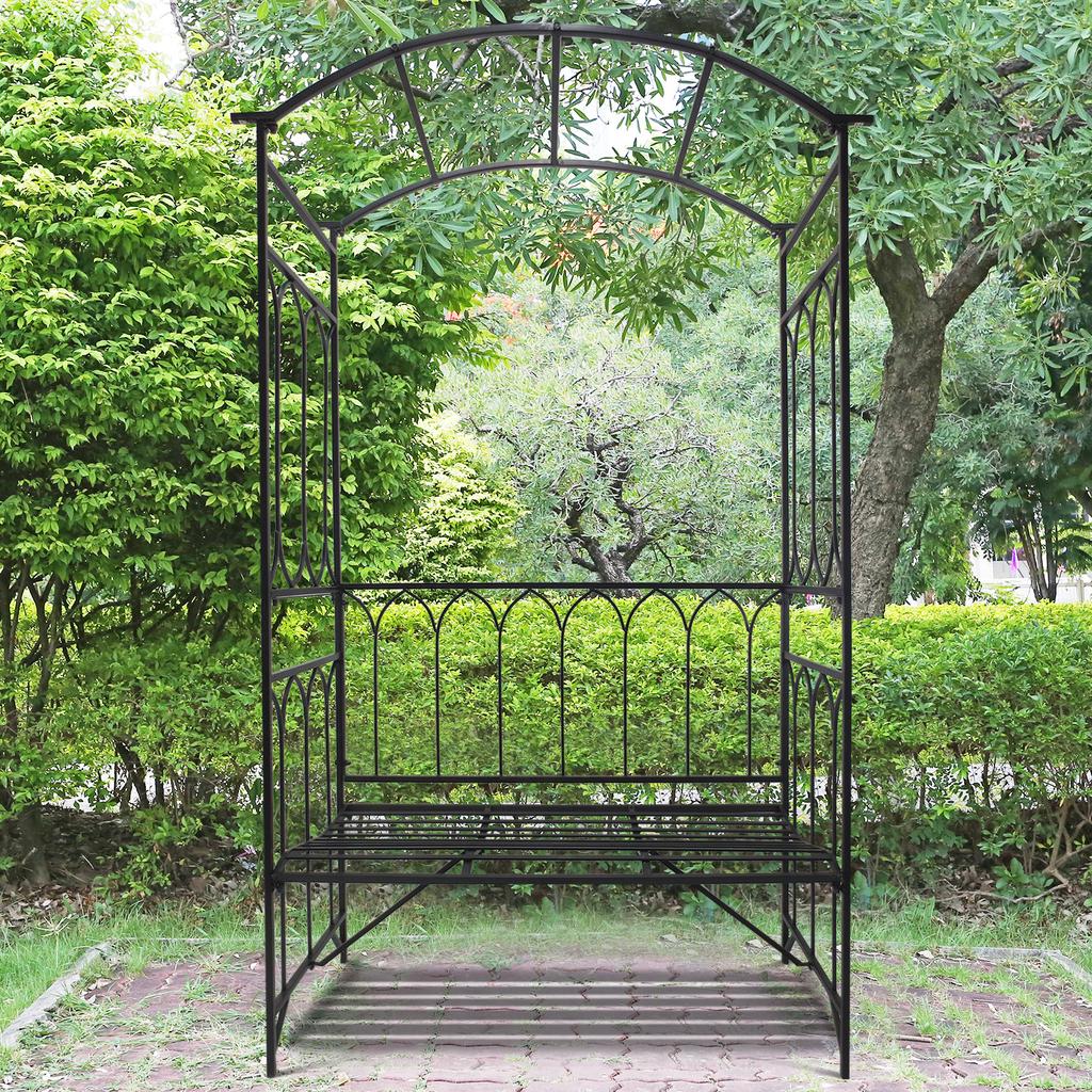 Black Metal Rose Arch, Trellis for Climbing Plants, Garden Arch with Bench, Topped Climbing Arch, Rose Archway, Trellis for Garden