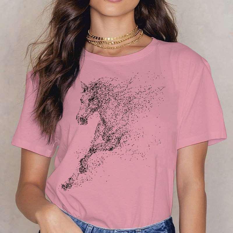 Summer Round Neck 3D Horse Pattern Print Top Fashionable Casual Short Sleeved Women's T-shirts