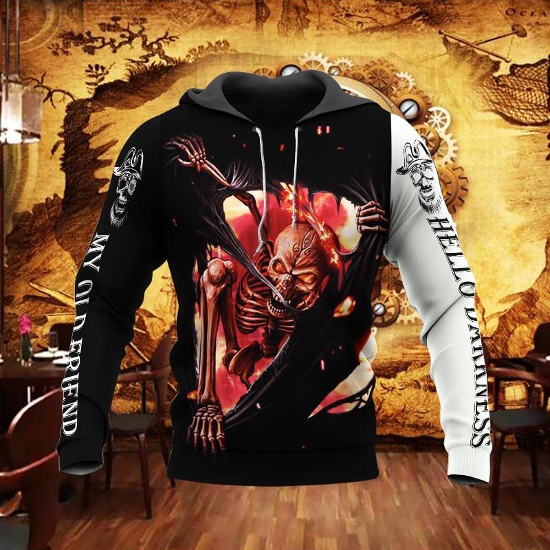 Autumn Vintage Hoodie Men Skull Flaming Graphic 3D Print Hip Hop Style Casual Men's Long Sleeve Oversize Comfortable Clothing