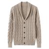 Men's Thick Cable Knit Wool Cardigan Sweater - Camel