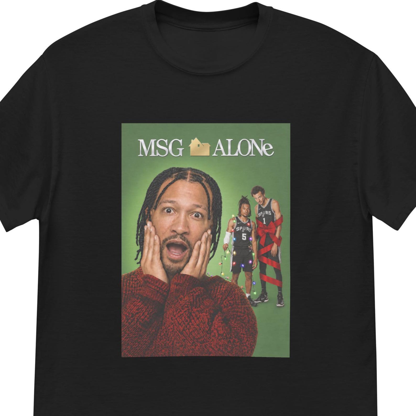 MSG Alone | New York Knicks NBA Home Alone Parody Graphic Tee | Jalen Brunson, Victor Wembanyama 4XL