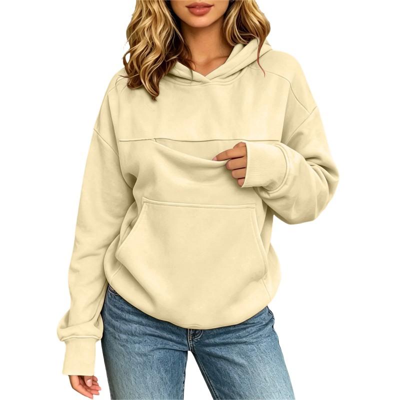 Womens Hooded Fleece Sweatshirt With Front Pet Pocket Loose Fit Long Sleeve Casual Top