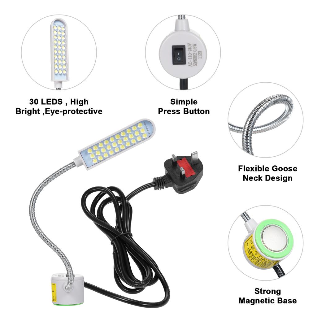 2PCS 30LEDs Symaskinslampa Magnetisk bas LED-ljusarmatur Flexibelt böjbart rör för