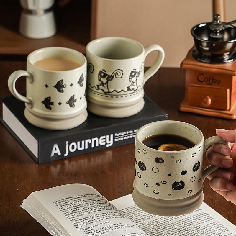 Creative Handcrafted Japanese Retro Coarse Earthenware Coffee Cups Afternoon Tea Household Drinking Cups  High Appeartion Level Ceramic Cups