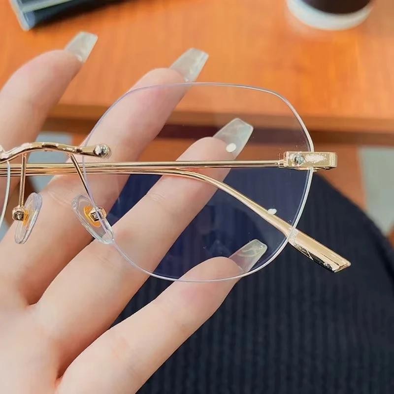 New Frameless Myopia Glasses for Women Creative Irregular Frames Instagram Style Anti Blue Light Reading Glasses