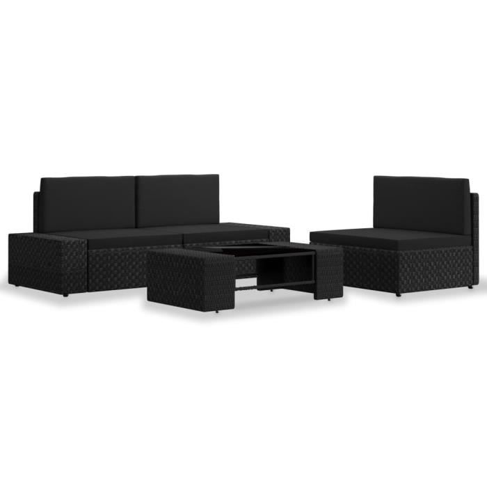 VidaXL Salon de jardin 4 pcs Résine tressée Noir