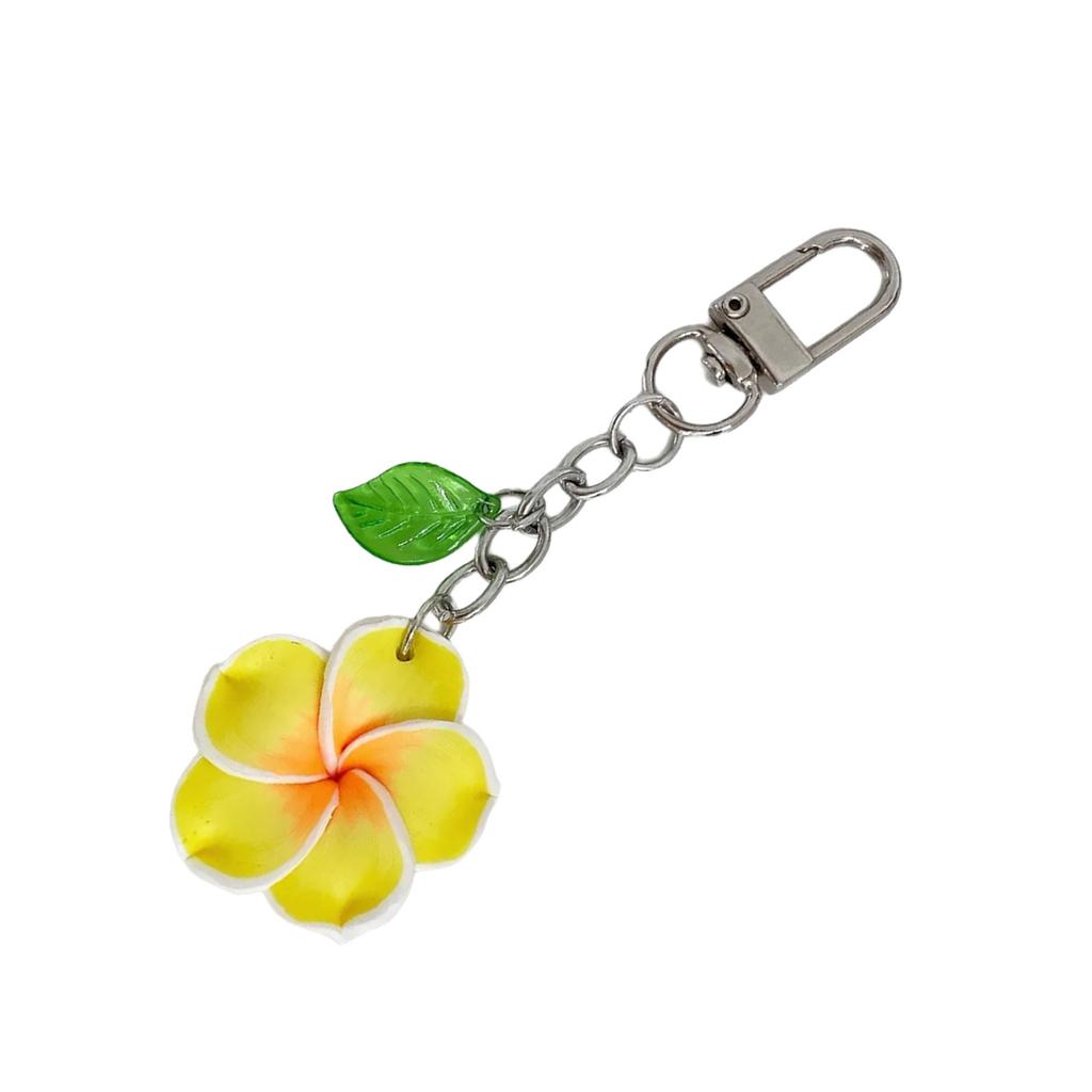 Sweet Frangipani Floral Pendant Keychain Cheerful Sunflower Key Ring Bag Decoration Gift For Women Girls Friend