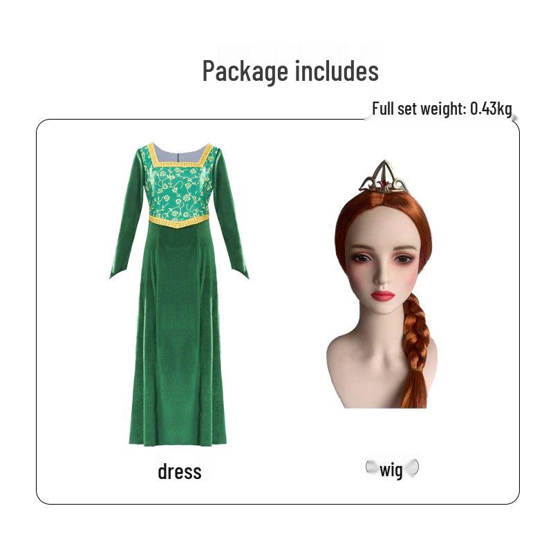 Princess Fiona Green Dress Shrek Cosplay Costume for Halloween & Stage Performance