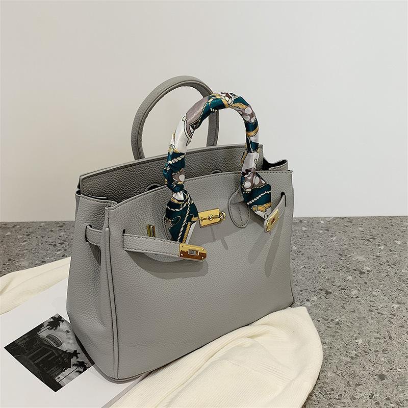 New high-end silk scarf, lychee pattern platinum bag, portable single shoulder oblique span trendy women's bag