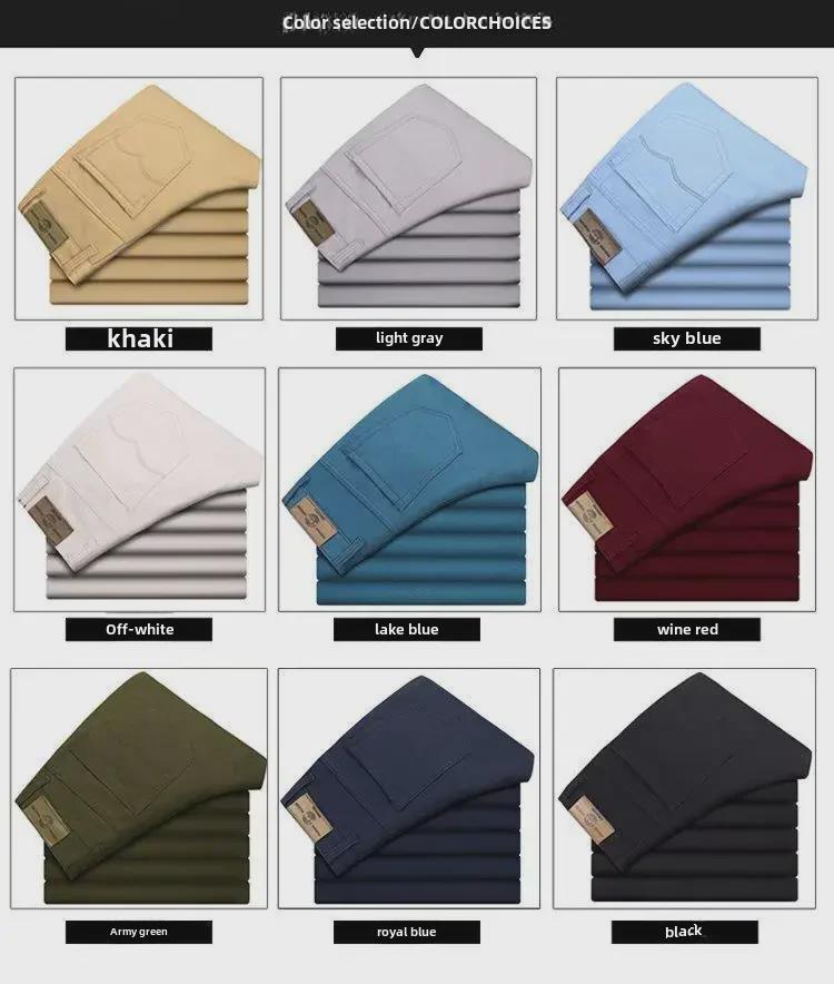 Pánské jarní/podzimní jednobarevné rovné kalhoty - Korejský styl, Slim fit, Velká velikost