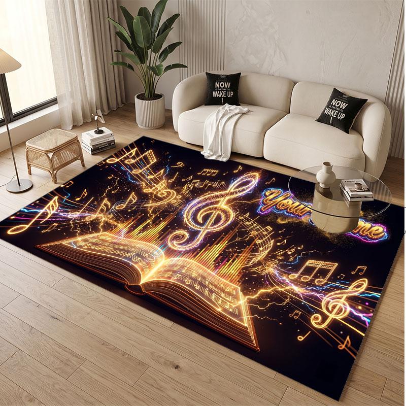 Music General Theme Soft Crystal Velvet Rug Custom Name & Text Print Non Slip Floor Rug for Bedroom Living Room