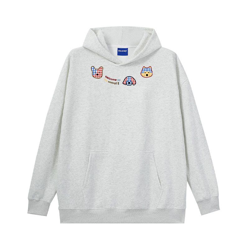 

Wassup Cartoon Surround Simple Versatile Heavyweight Sweatshirt for Women Autumn and Winter Loose Casual Couple Hooded Top Jacket Off-White Grey (Premium Essential) 2XL