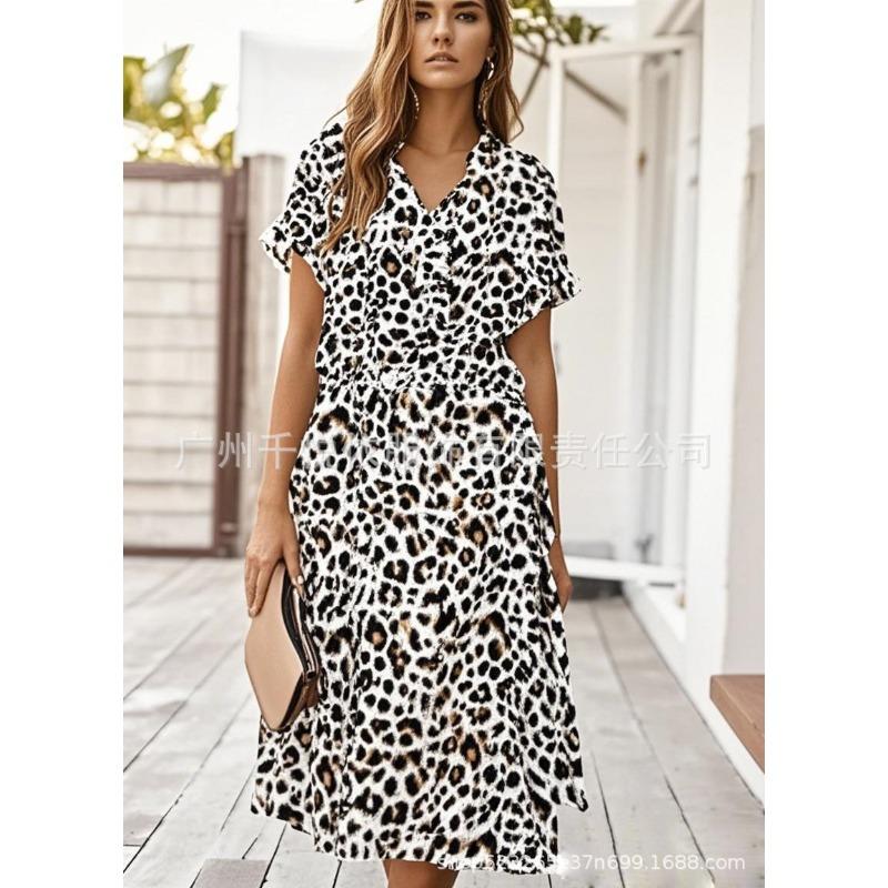 fashion women's clothing, Amazon's summer polka dot short-sleeved medium and long dress