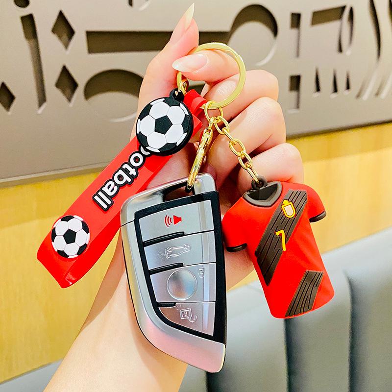 Creative European Cup Football Jersey Keychain Pendant - Trendy Cartoon Design, Perfect As a Couple's Gift or Accessory for Backpacks and Car Keys.