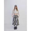 Retro gray and white camouflage overalls multi-pocket design pants women's cleanfit straight cropped pants