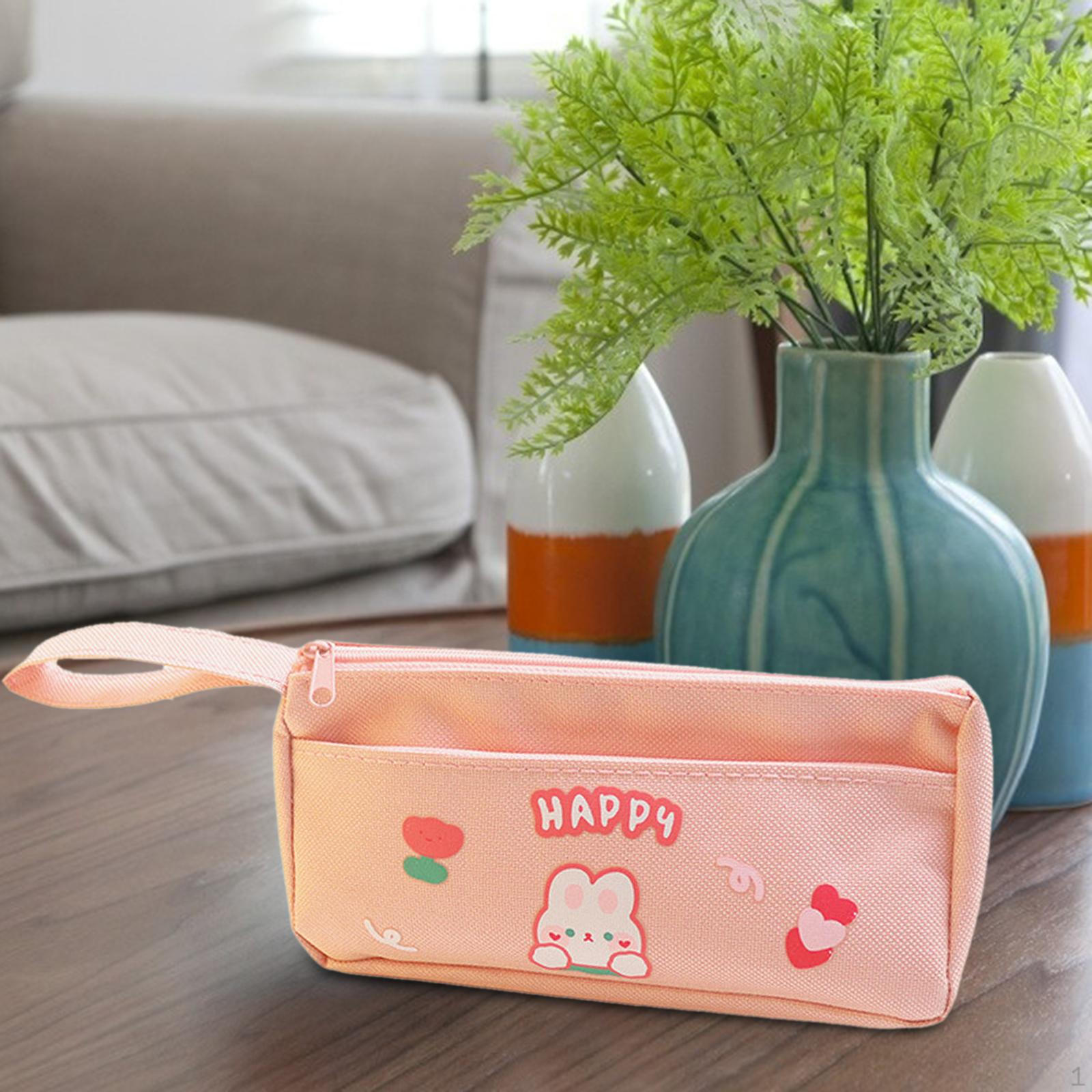 

Multifunction Zipper Pencil Case Pen Marker Holder for Students Teens School D Pink