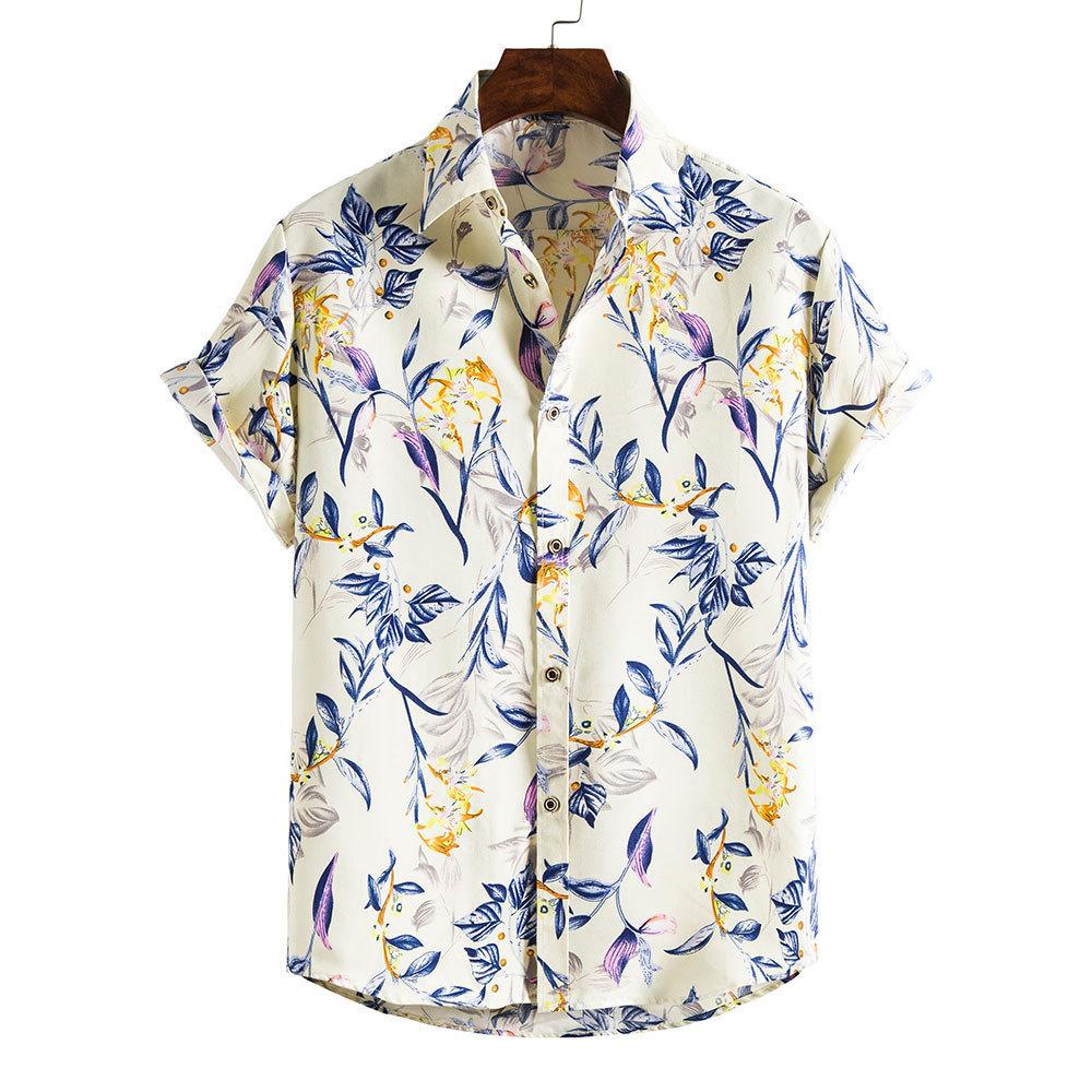 Spring and Summer Men's Beach Shirt Hawaiian Short Sleeve Flower Shirt Men's