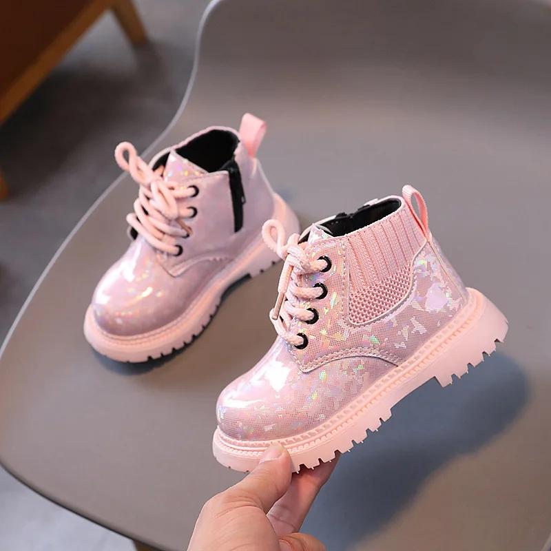 Autumn Girl Boot Soft Soles Comfort Girl Shoe Shiny Leather Ankle Boots Simple Versatile Kid Shoe Thick Soles Trendy Winter Boot
