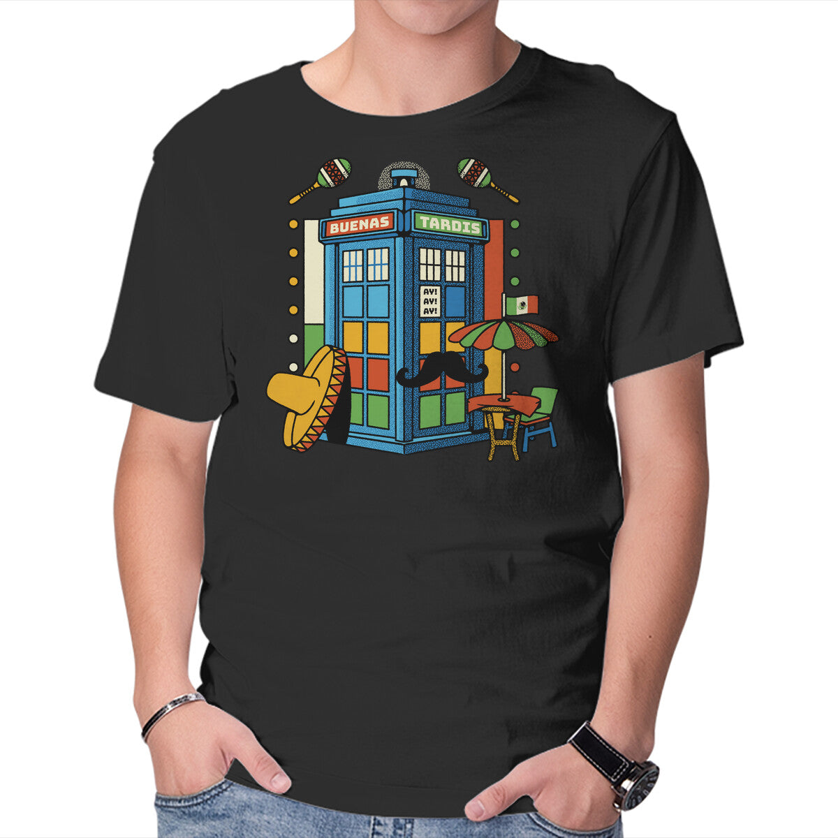 Unisex Crew Neck T-Shirt Buenas Tardis Travel Time Graphic Short Sleeve Casual Tee XXL