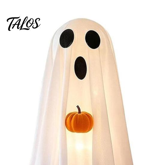 Children Party Favors Halloween Ghost Decoration, Light-Up White with Pumpkin, Indoor Living Room Table Ornament Cute Standing Tabletop for