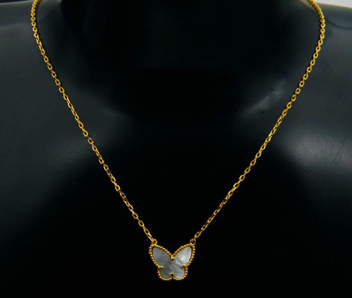Korean Style Butterfly Clavicle Necklace with Shell & Tiger Eye Stones for Women