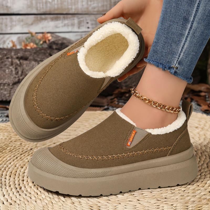 Slip-on Shallow-mouth Snow Boots, Fleece-lined Thickened Short Boots, Cold-proof Warm Winter Shoes.