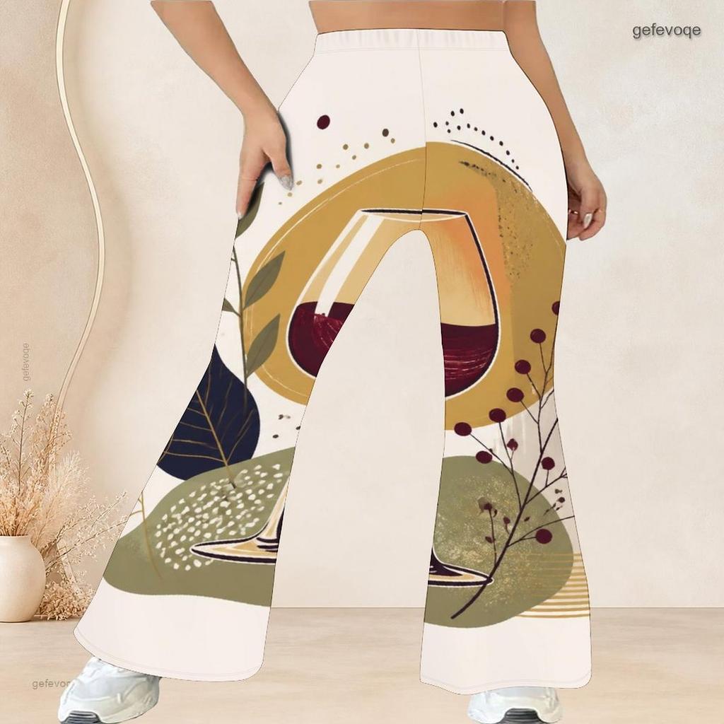 Women Plus Size High Waist Retro Motorcycle Scenery Print Flare Pants For Edgy Street Casual Look