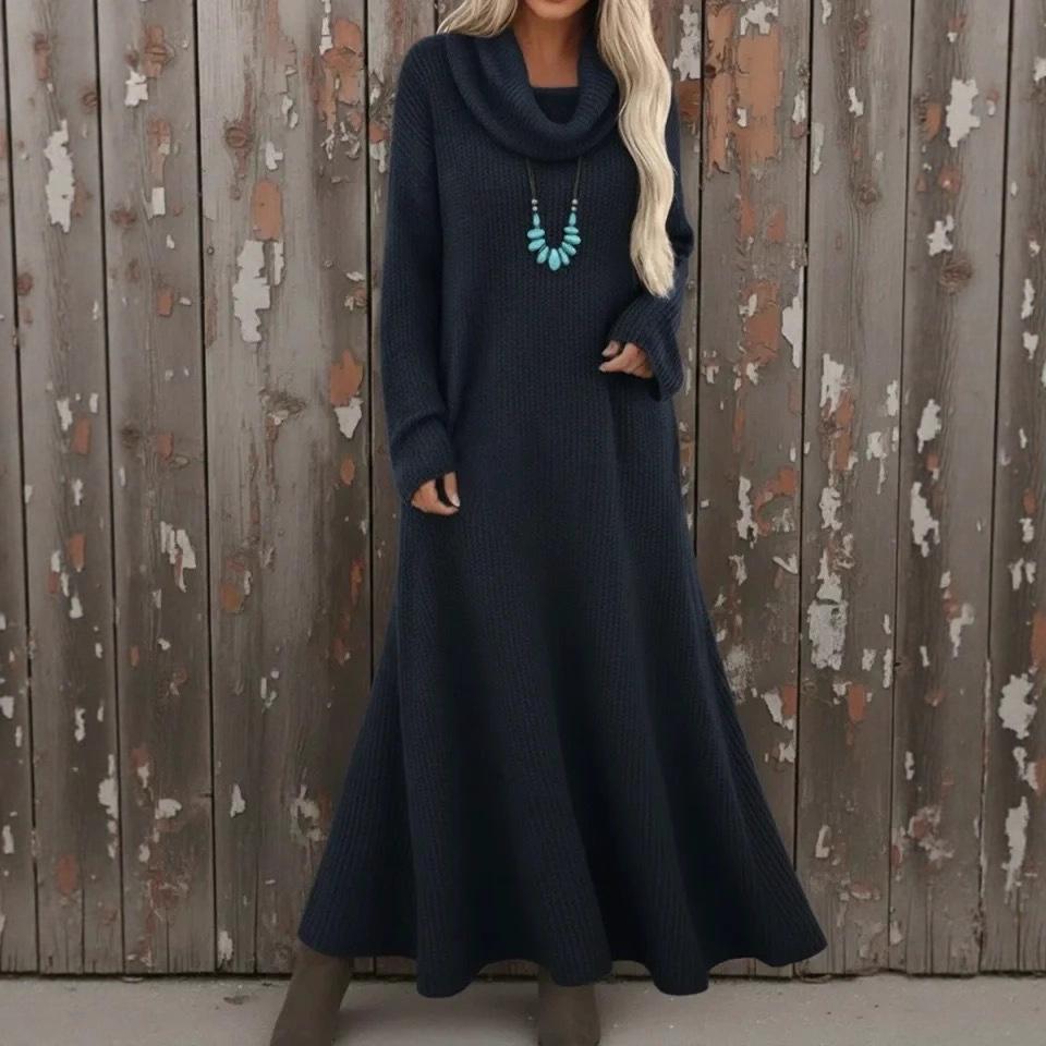 2026 long sweater skirt over knee loose turtleneck knitted dress women's dress