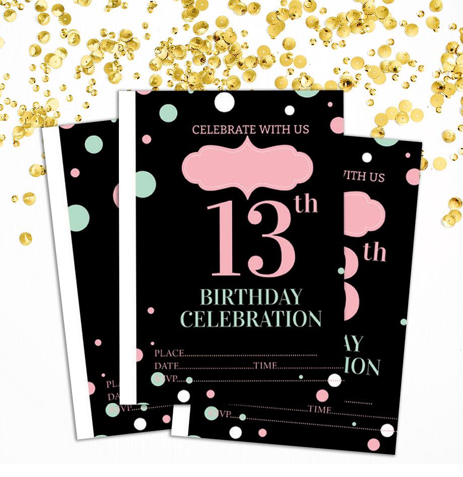 Darling Souvenir Black Birthday Invitation Card Printable Fill or Write In Blank Invites Party Supplies Pack Of 28 5 X 7