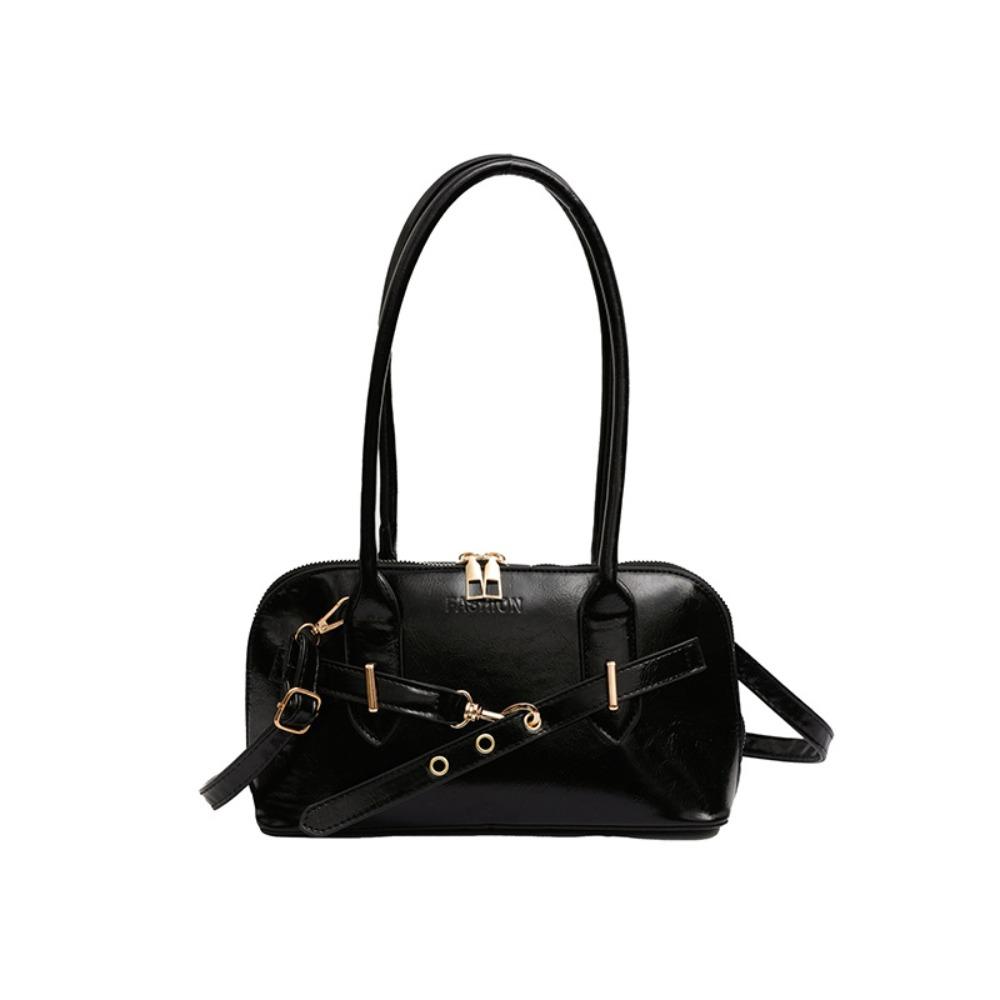Korean Style Retro Shoulder Bag Solid Color Bowling Bag Fashionable Underarm Bag  Travel