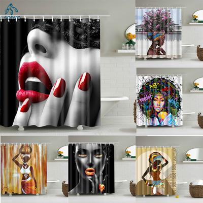 Afroameričanka Afro Černá dívka Ženy Art Design Graffiti Art Koupelnové Závěsy Vodotěsný polyester s háčky