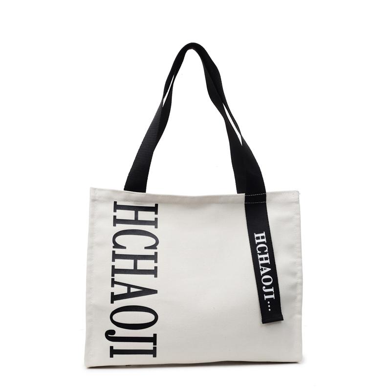 Letter Print Canvas Shoulder Bag Women's Travel Large Capacity Tote Bag Student Class Commuter Bag
