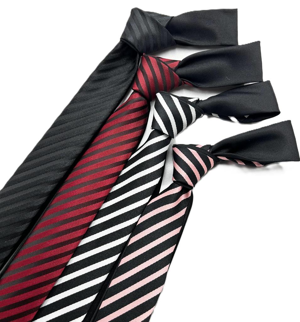 [HANG OVER] [Made in Japan] Reversible Stripe x Solid Color Necktie, 5cm Wide, for Dance Costumes, Outfits, Square Tie (BlackWhite)