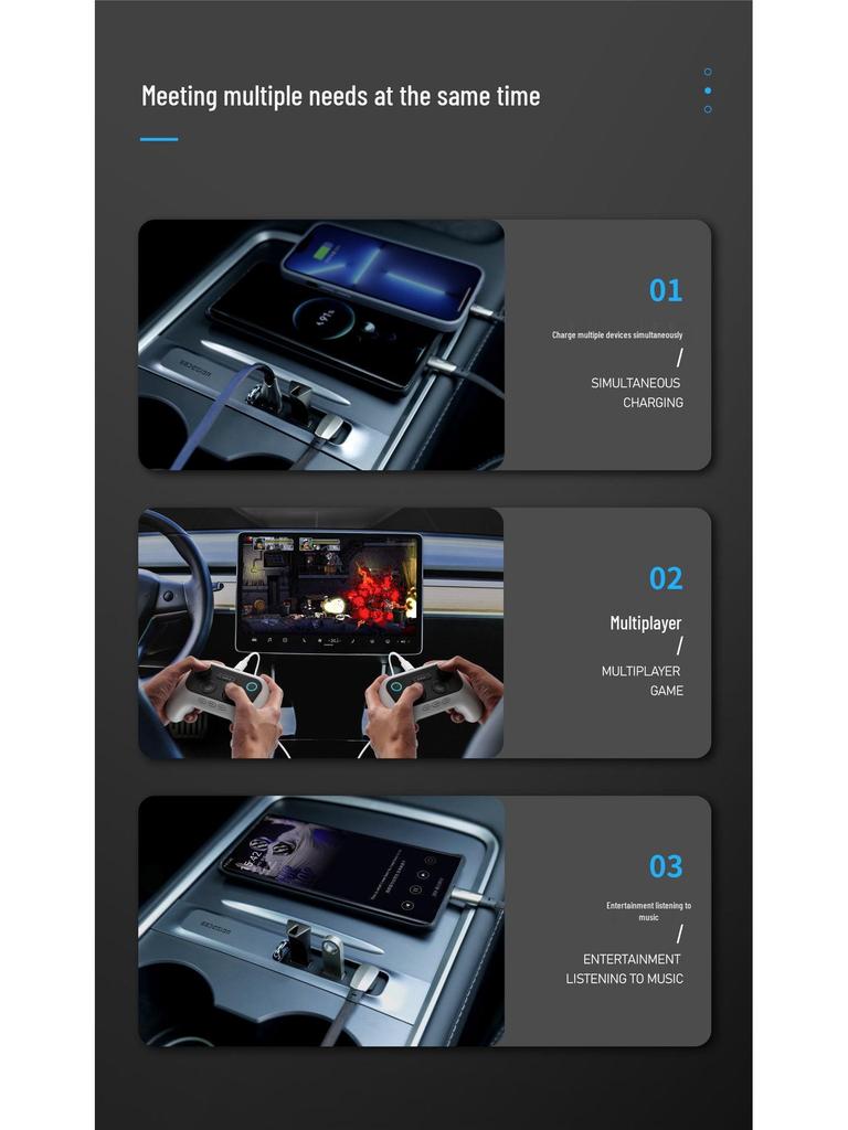 Tesla Model 3/Y Center Console USB Hub: One-to-Three Expansion Dock Charger