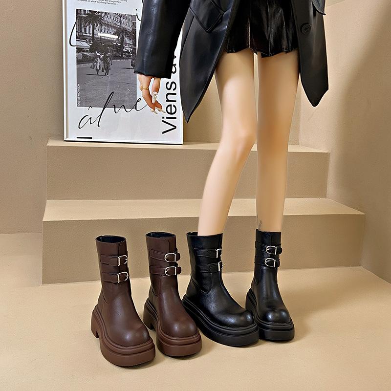 Fashion belt buckle short boots women's autumn and winter new thick-soled high-end versatile boots Martin boots