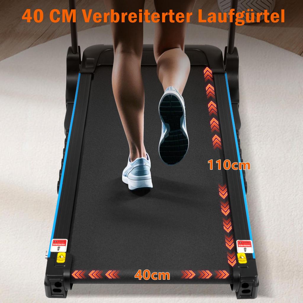 Laufband Flieks, Steigung 6%, Klappbar Laufbänder Leise bis 14km/h, 3,0 HP Treadmill mit Herzfrequenzmonitor, LED Anzeige, Bluetooth