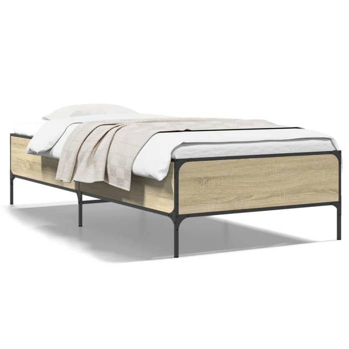 VidaXL Bed Frames Sonoma Oak 90x200 Cm Engineered Wood and Metal, Bed, Guest Bed, Single Bed, Bedroom Furniture At 844967