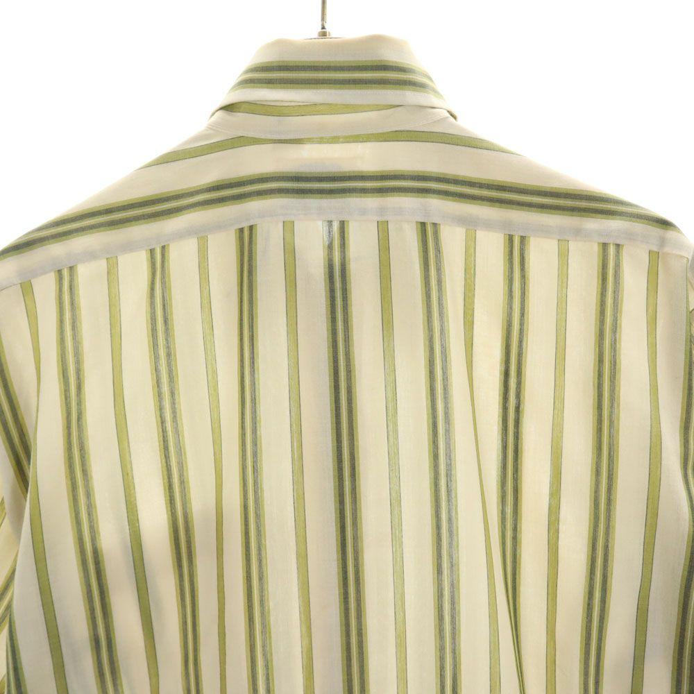 Vintage 70s Striped Pattern Short Sleeve Shirt 16 Green X Beige Men's Used