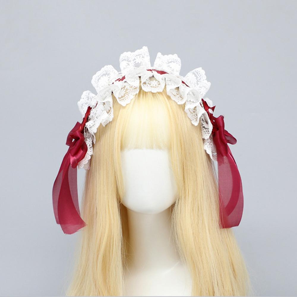 Ribbon Bow Lolita Lace Headband Sweet Anime Maid Cosplay Headdress Cute Ruffled Hairband Daily