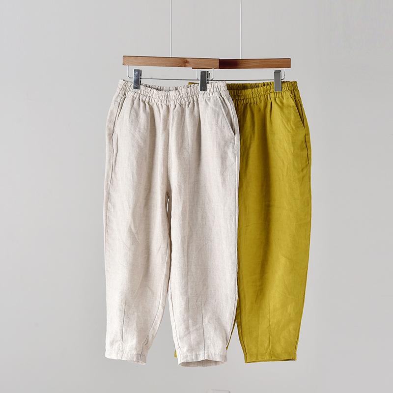 Autumn 2025 Women's Cotton-Linen Slimming Harem Pants - Versatile, Lightweight, Seven-Point Carrot Style