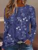Camiseta feminina com estampa floral 3D pequena, elegante, de manga comprida, gola redonda, tops normais para férias, fim de semana, primavera e outono