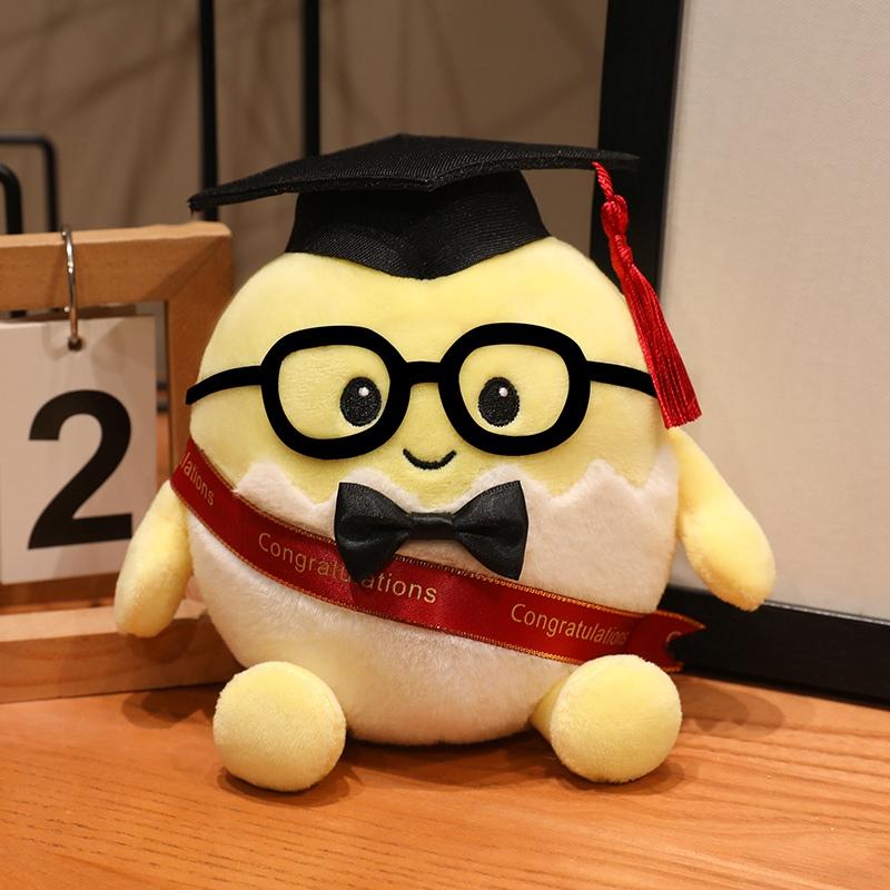 25cm Kawaii Dr.Egg Plush Toy Cute Stuffed Soft Lovely Eggs Cosplay Doctorial Hat Plush Doll Graduation Ceremony Gifts Home Decor