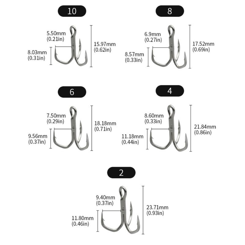 10Pcs Highly Strength Fishings Trebles Hook Brabed  Sharply Sea Fishings Hook Round Bend Trebles Bass Three Hook
