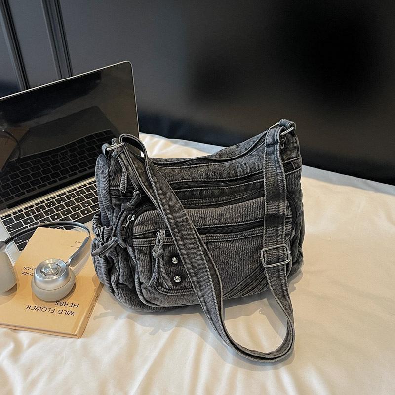 Ретро сумка-мессенджер из вываренного денима, новый нишевый дизайн, многокарманный женский рюкзак, модная повседневная наплечная сумка