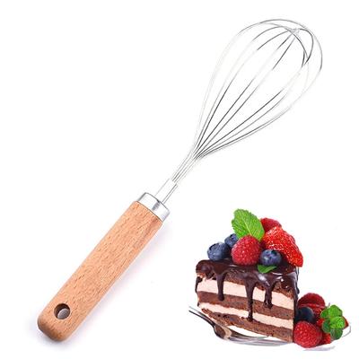 26cm Stainless Steel Egg Whisk With Wooden Handle Wire Balloon Whisk Milk Egg Beater Egg Mixing Mixer Kitchen Manual Egg Stirrer