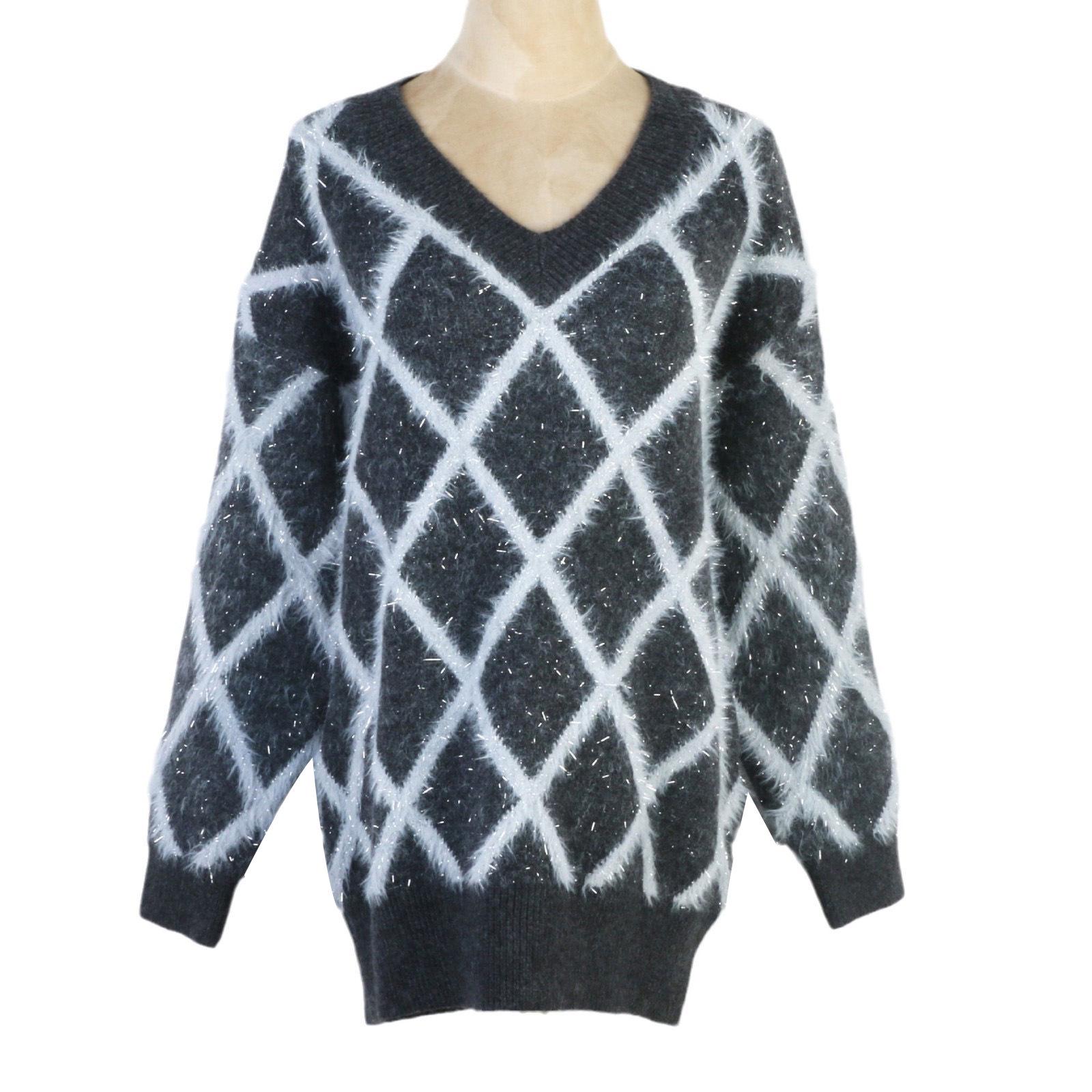 

Пуловер с ромбовидным узором: Свободный крой, ленивый стиль для осени/зимы Medium