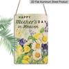 2D Flat, 1pc Memorial Floral Metal Wall Art Sign "Happy Mother's Day in Heaven" - 8*12 Inch Aluminium Rustic Home Decor, Sympathy Wall Art, Loving