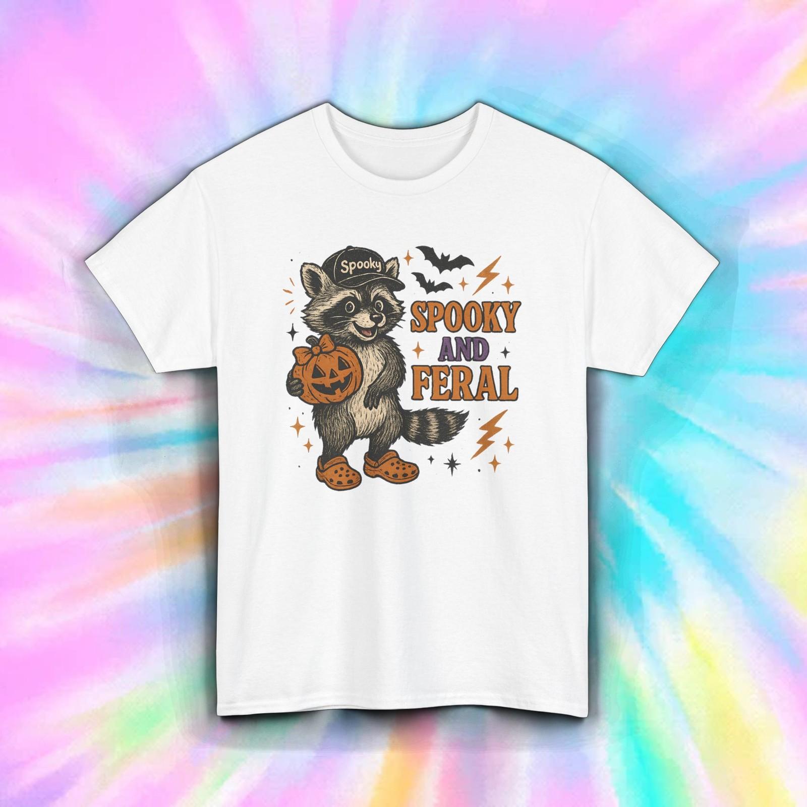 Spooky And Feral Raccoon Shirt Funny Halloween Crocs Trick Or Treat Tee S-5XL S